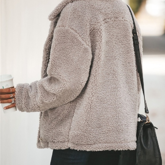 Taupe Teddy Coat with zippered tailored front - Picture 2 of 5